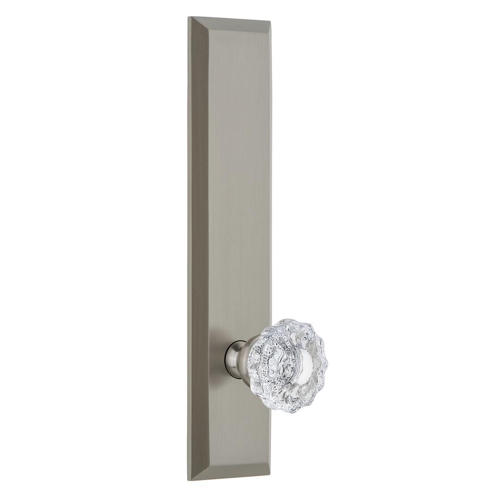 Grandeur by Nostalgic Warehouse FAVVER Fifth Avenue Tall Plate Privacy with Versailles Knob in Satin Nickel